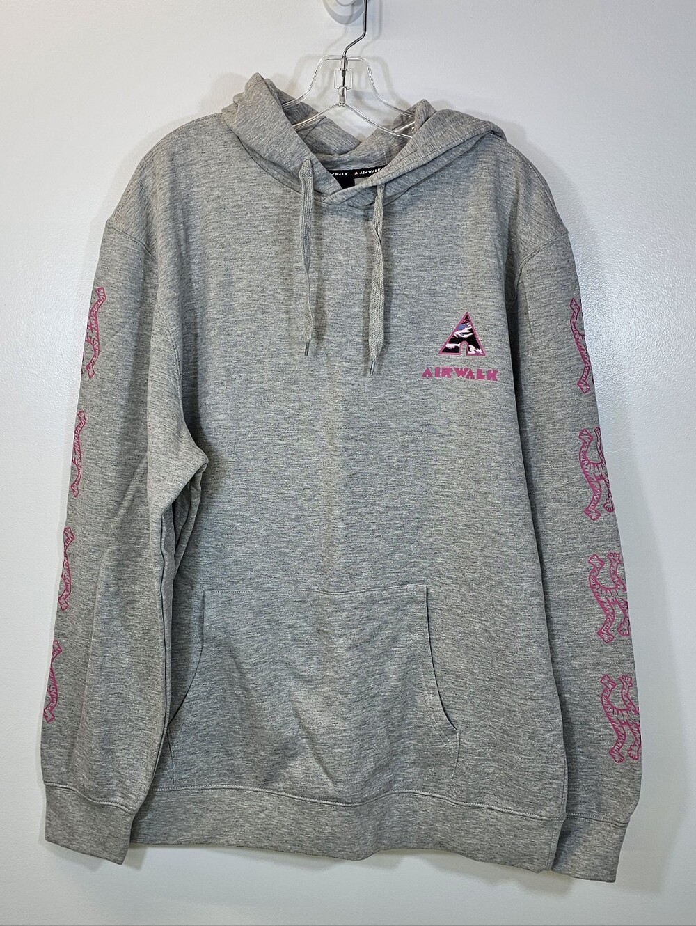 NWT Airwalk Gray Crewneck Hoodie with Pink Logo and Sleeve Graphics